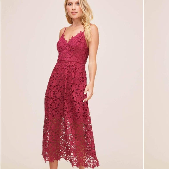Astr Lace A Line Midi Dress Berry Red - Picture 2 of 10